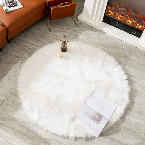 round Rug White Circle Rugs 4 Ft Boho Christmas Tree Rugs Super Soft Fuzzy Area Rug Boho Floor Mat Throw Carpet for Office Living Room Kids Room