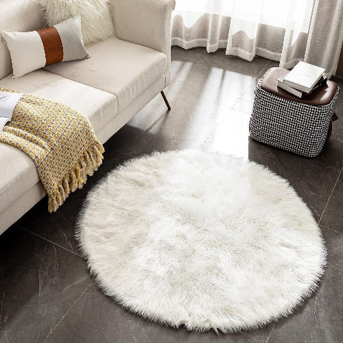 round Rug White Circle Rugs 4 Ft Boho Christmas Tree Rugs Super Soft Fuzzy Area Rug Boho Floor Mat Throw Carpet for Office Living Room Kids Room