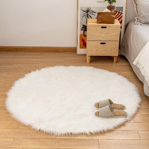 round Rug White Circle Rugs 4 Ft Boho Christmas Tree Rugs Super Soft Fuzzy Area Rug Boho Floor Mat Throw Carpet for Office Living Room Kids Room